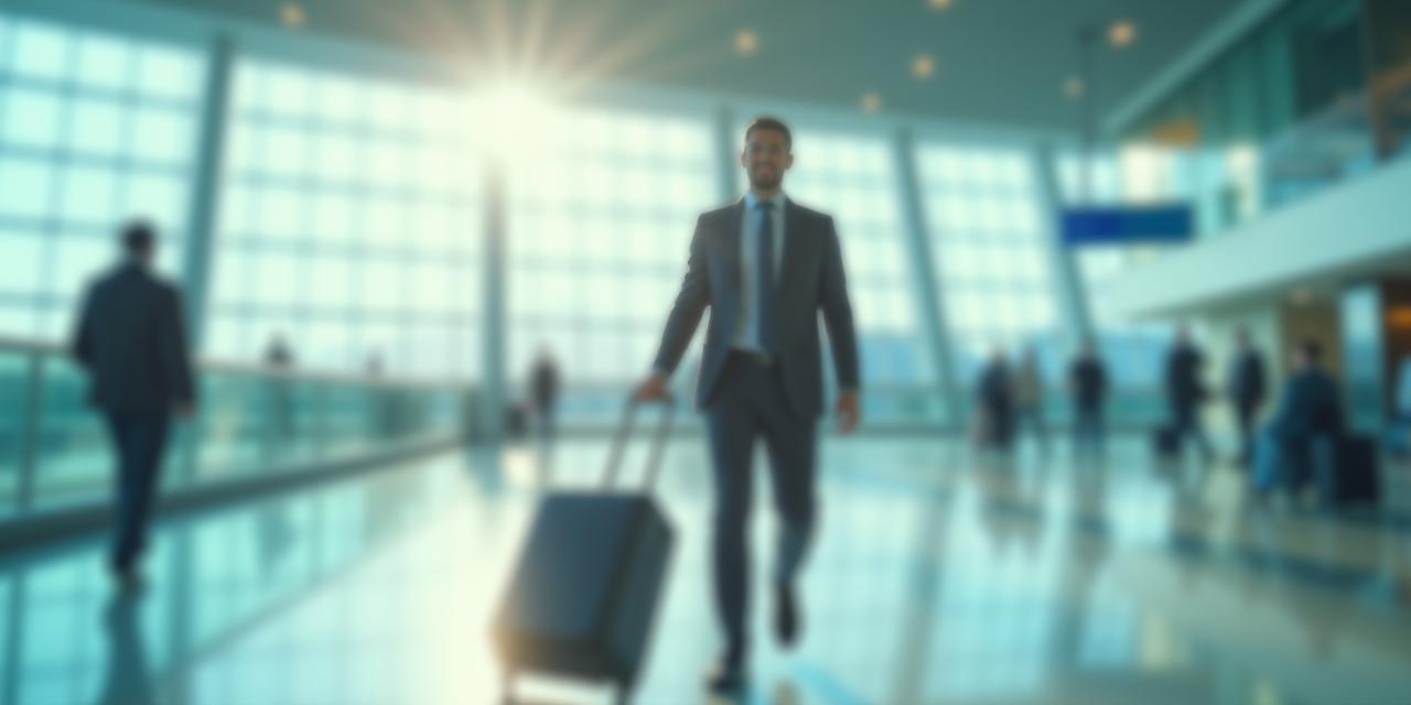 Business traveler walking through airport terminal